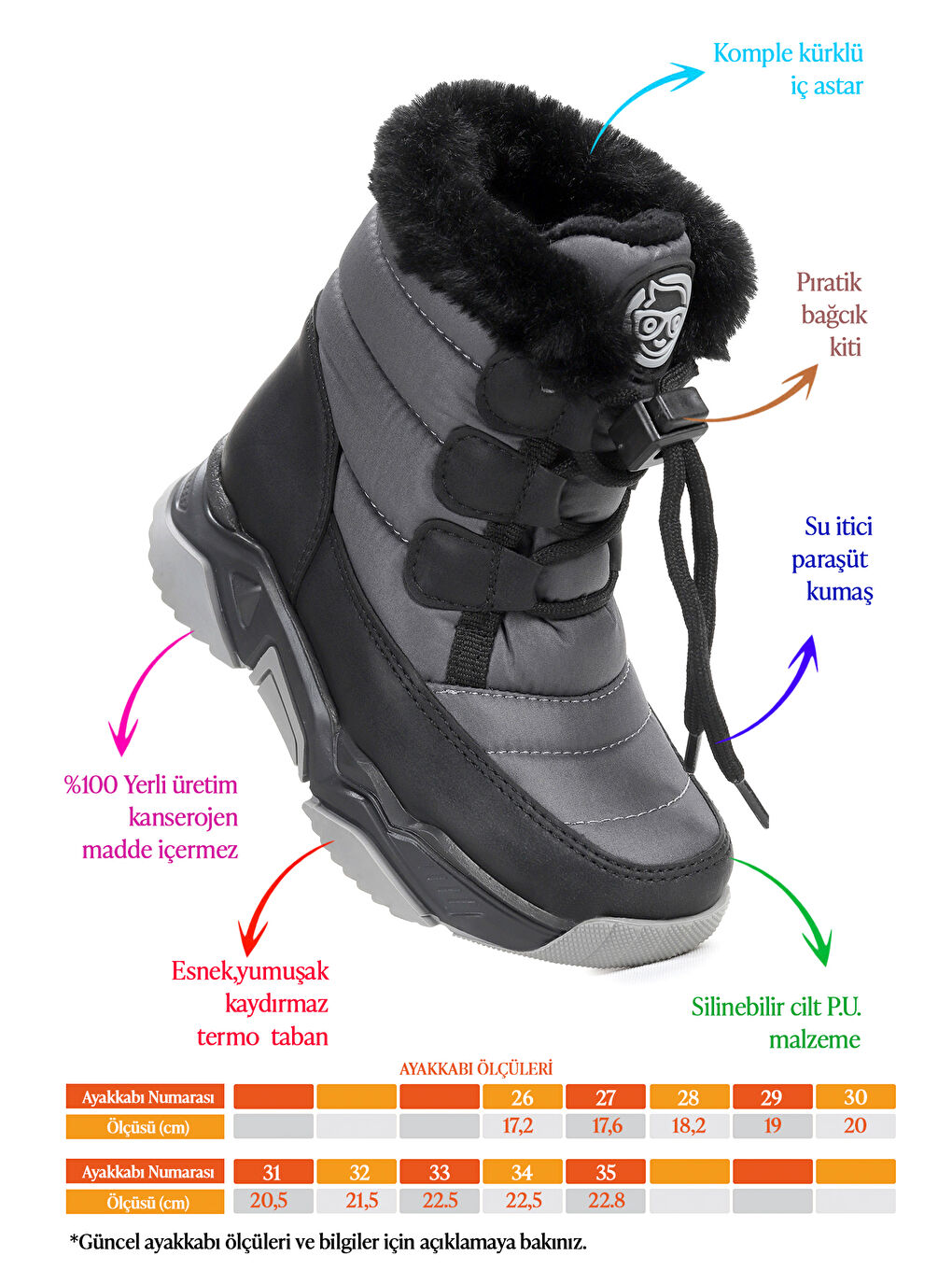 Gri Alison Bağcıklı Kız Çocuk Kar Botu-1