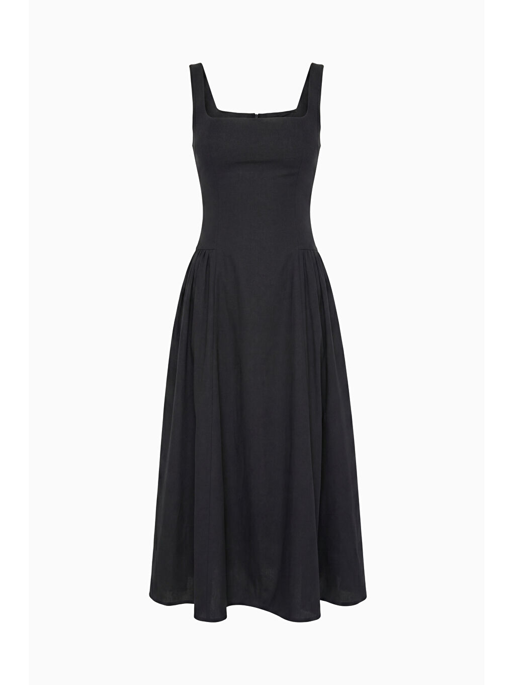 Kadın Siyah Askılı Kare Yaka Midi Davet Elbisesi-6