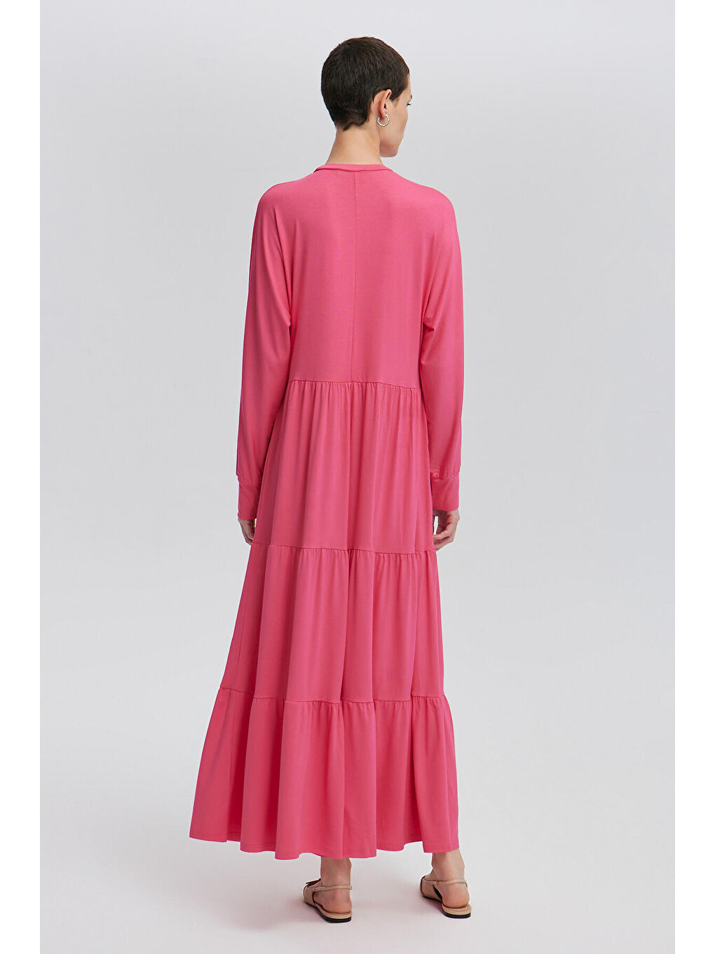 Fuşya Büzgülü Japone Kol Elbise-3