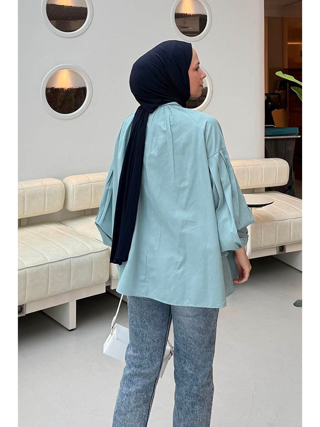 Yaka Fular Detaylı Gömlek Mint Yeşili-3