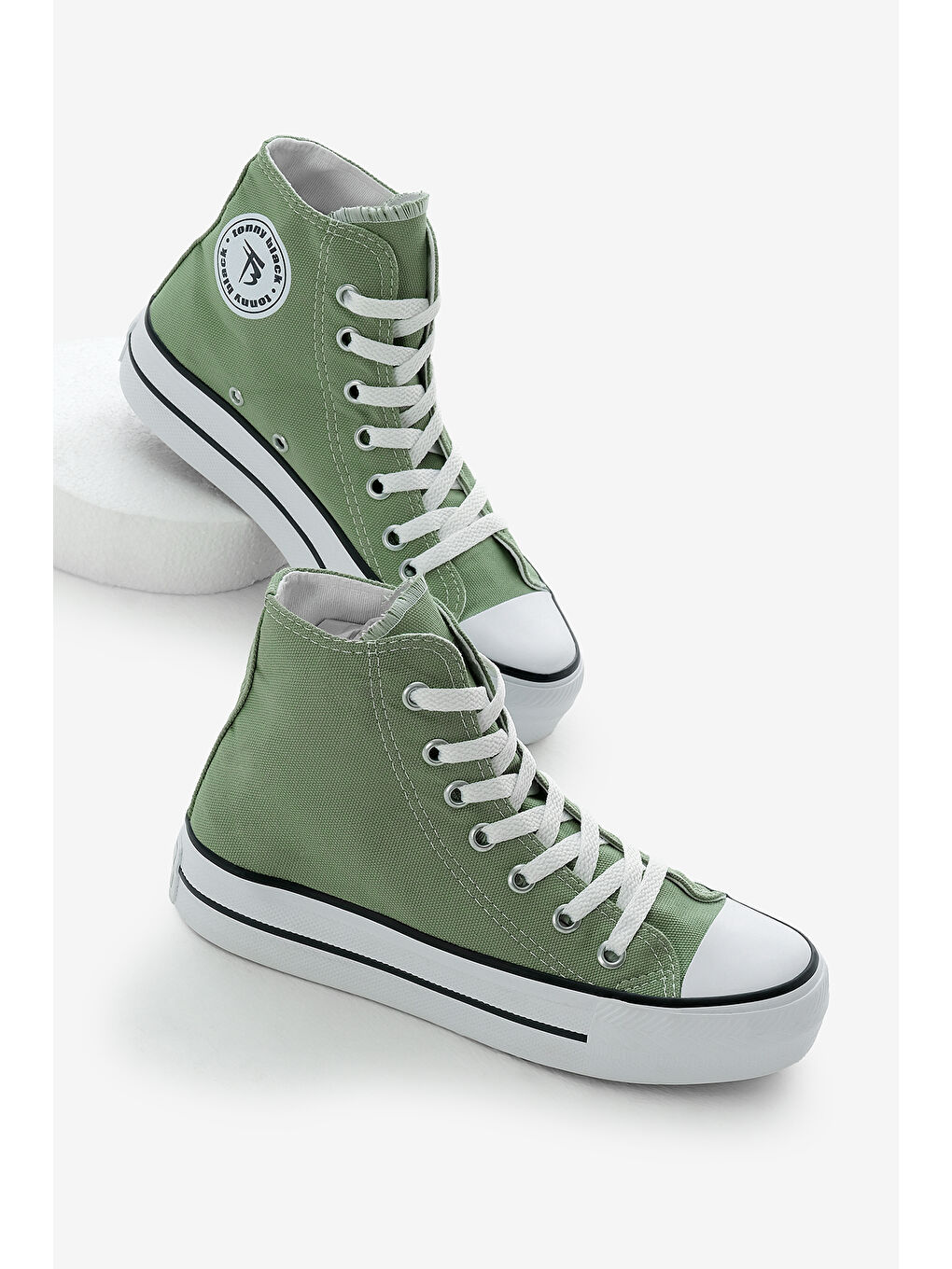 Kadın Mint Yeşili Termo Kalın Taban Bağcıklı Uzun Keten Spor Ayakkabı