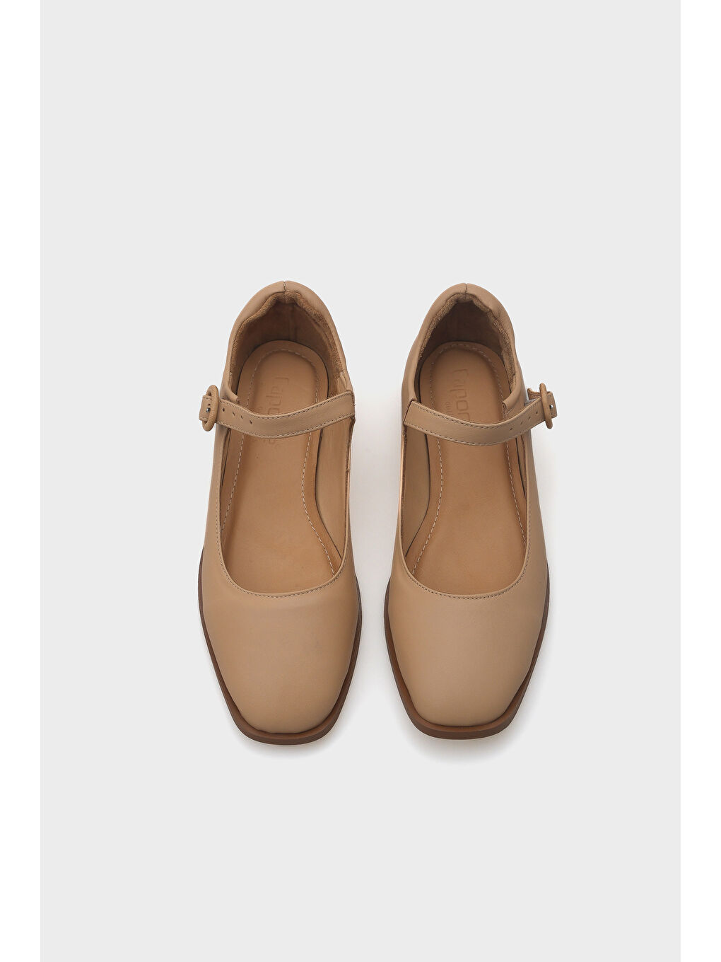 Bej Beth Hakiki Deri Mary Jane Kadın Ayakkabı-5