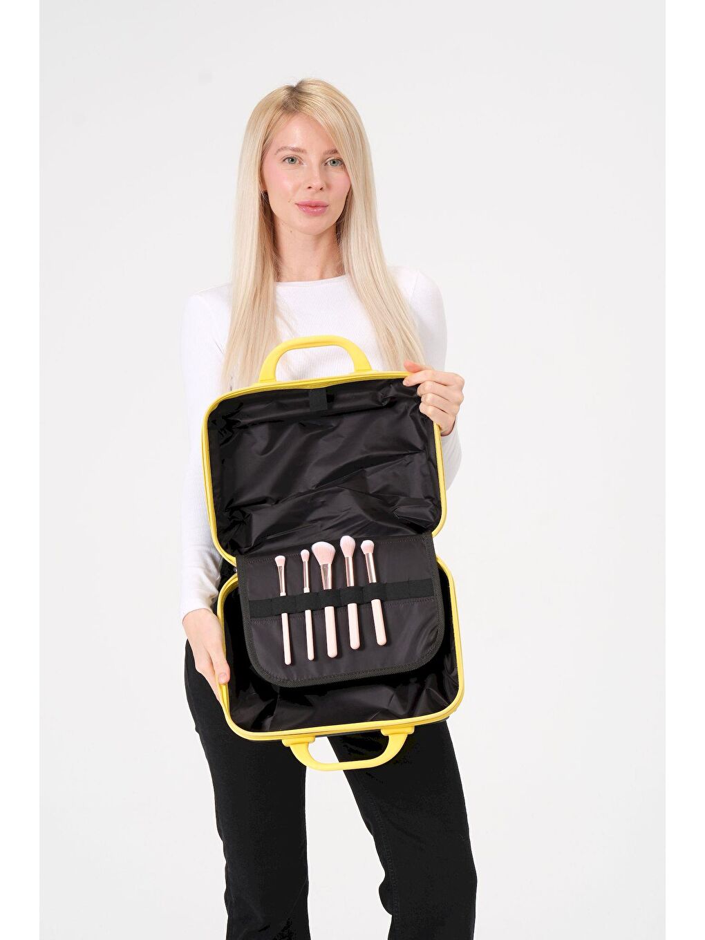 Siyah- Sarı PP Silikon Makyaj Çantası-4