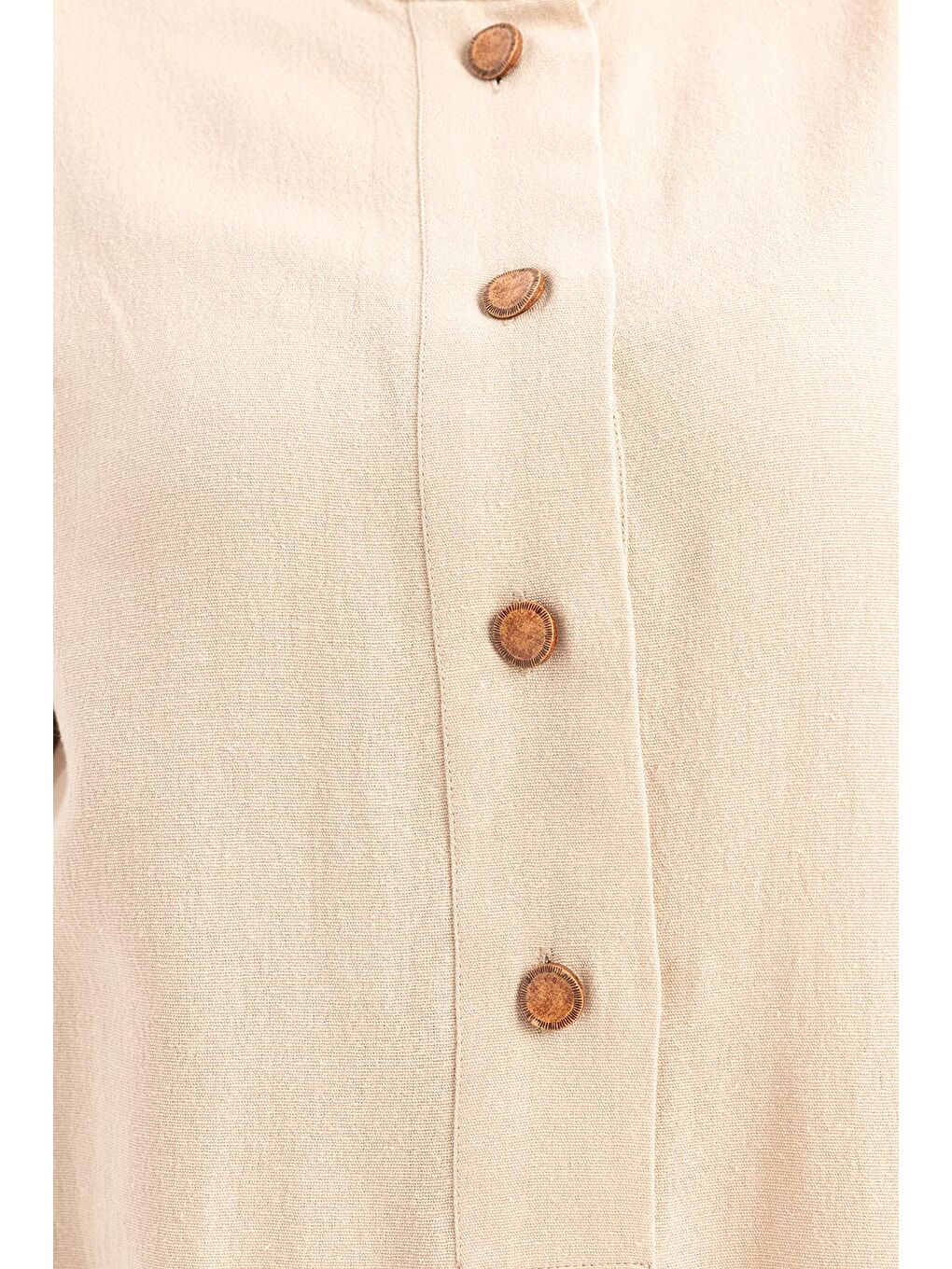 Bej-Yarım Patlı Yırtmaçlı Keten Tunik-4