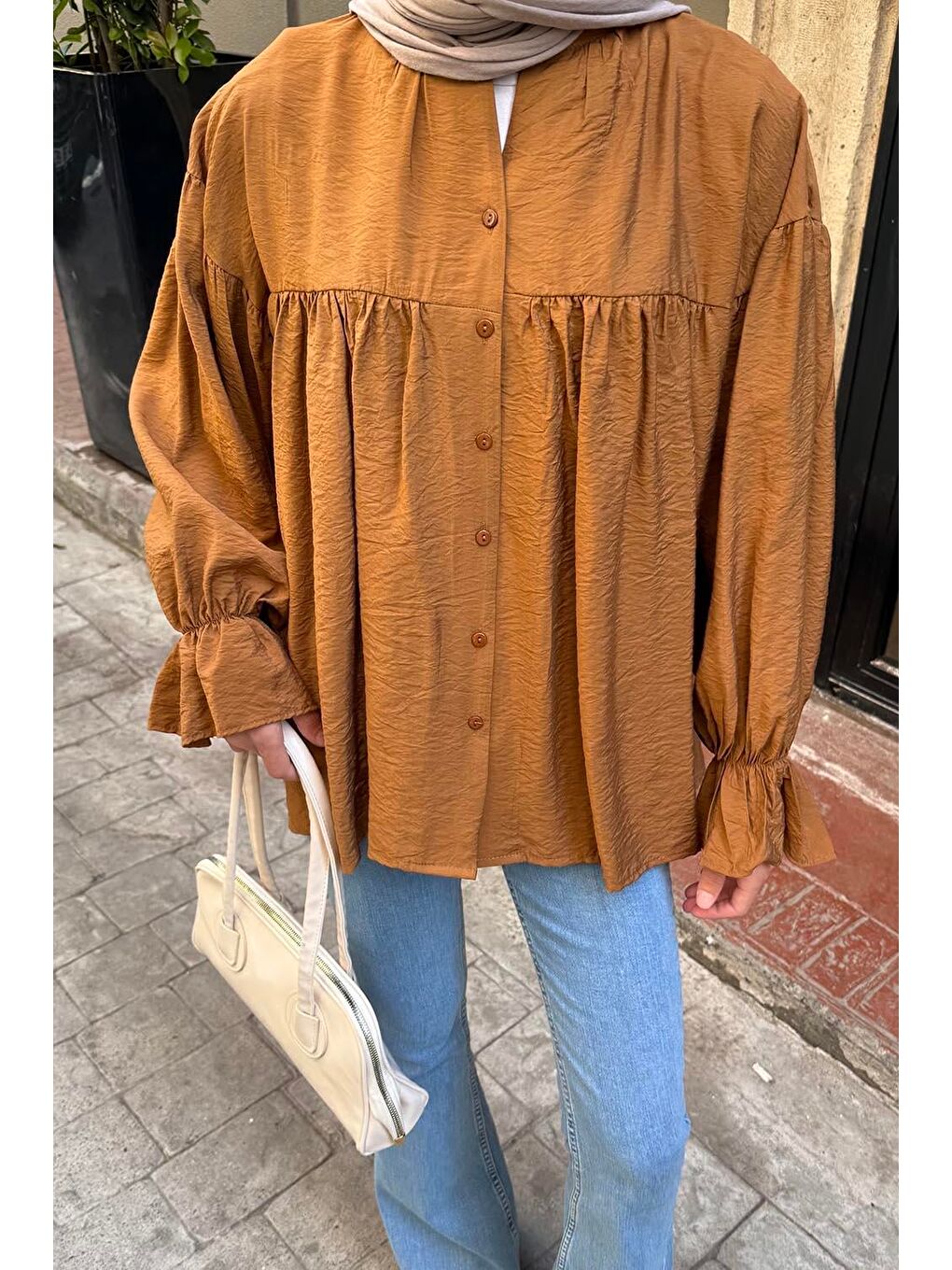 Roba Detaylı Tesettür Gömlek Acı Kahverengi-1