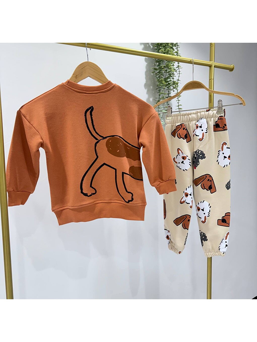 Kahverengi Erkek Çocuk Köpek Baskılı Eşofman Alt Üst Takım-2