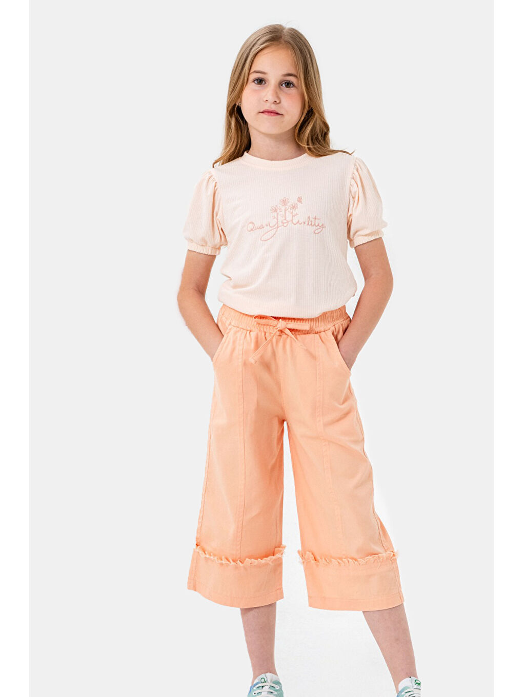 Turuncu Kapri Pantolonlu Kız Çocuk Takım 21089-1