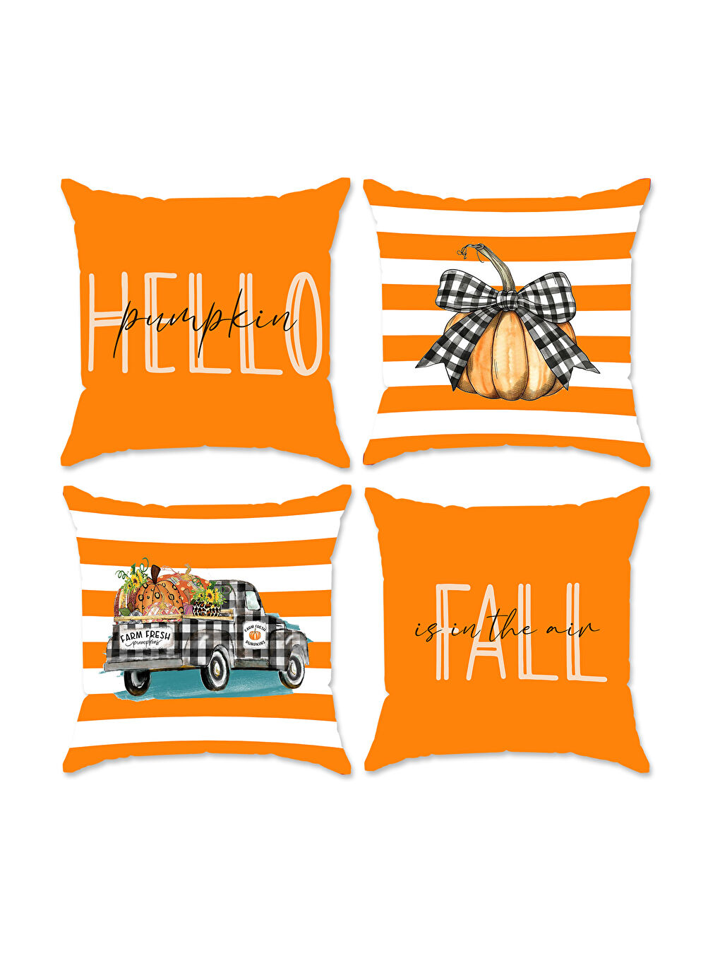 Karışık Çift Taraf Baskılı Kadife Doku Hello Fall Desenli 4'lü Kırlent Seti-1