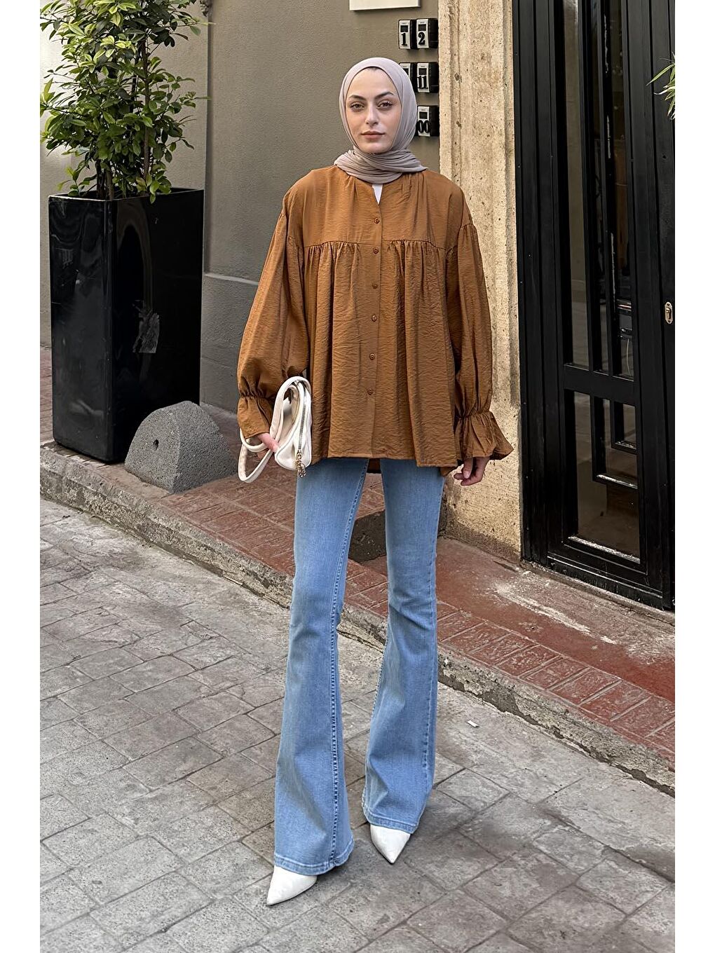 Roba Detaylı Tesettür Gömlek Acı Kahverengi-3