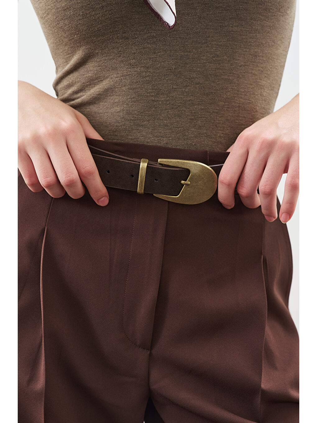 Antik Tokalı İnce Kemer Kahverengi-2