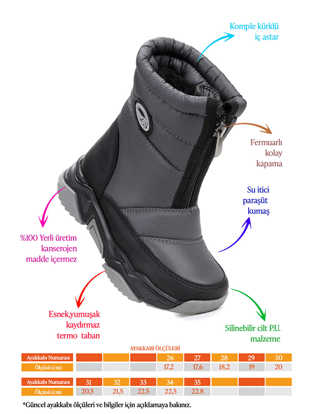 Gri Sumo Fermuarlı Kız Çocuk Kar Botu-1