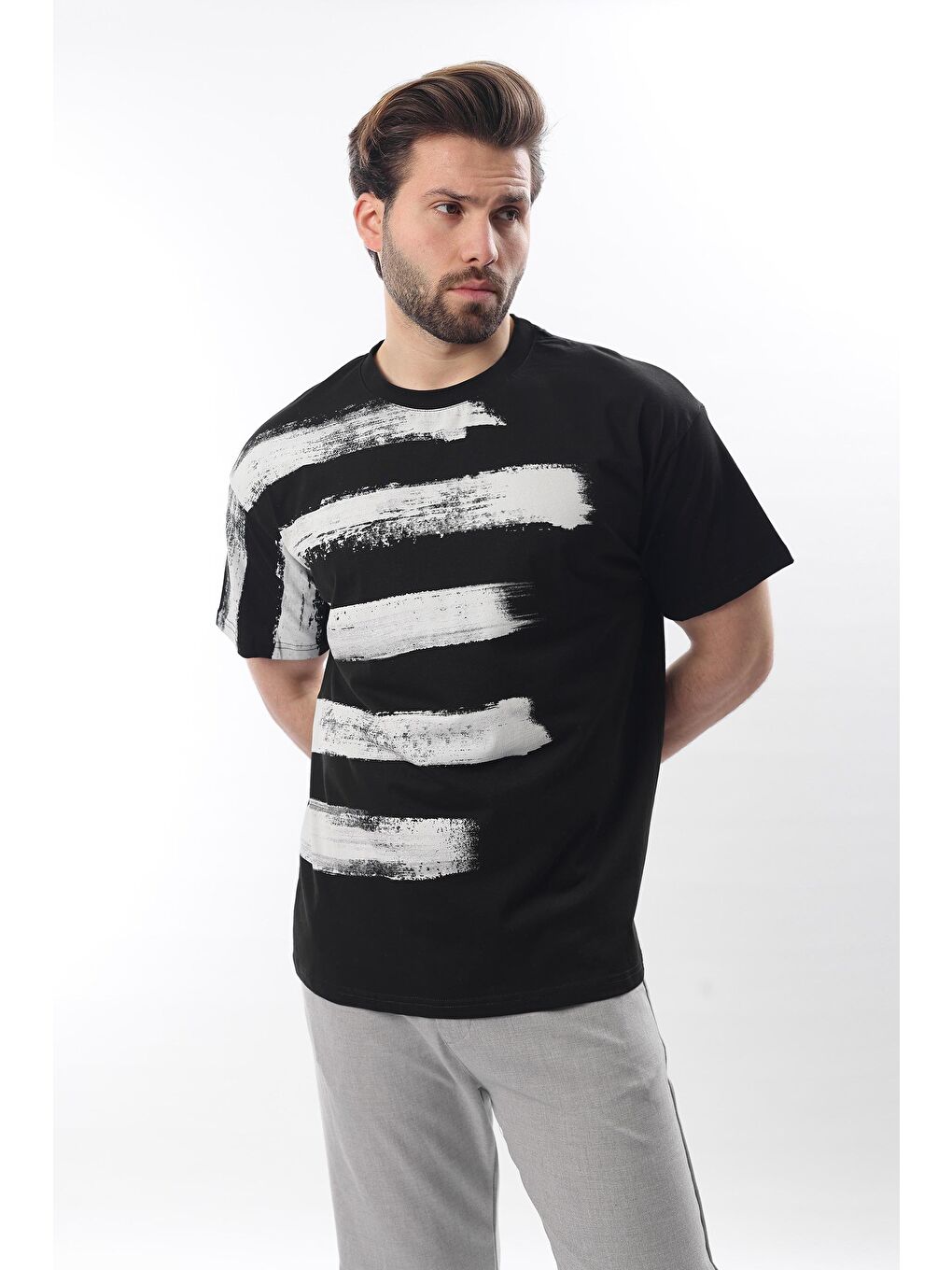 Siyah Baskılı Regular Fit Erkek Tişört E7107-1