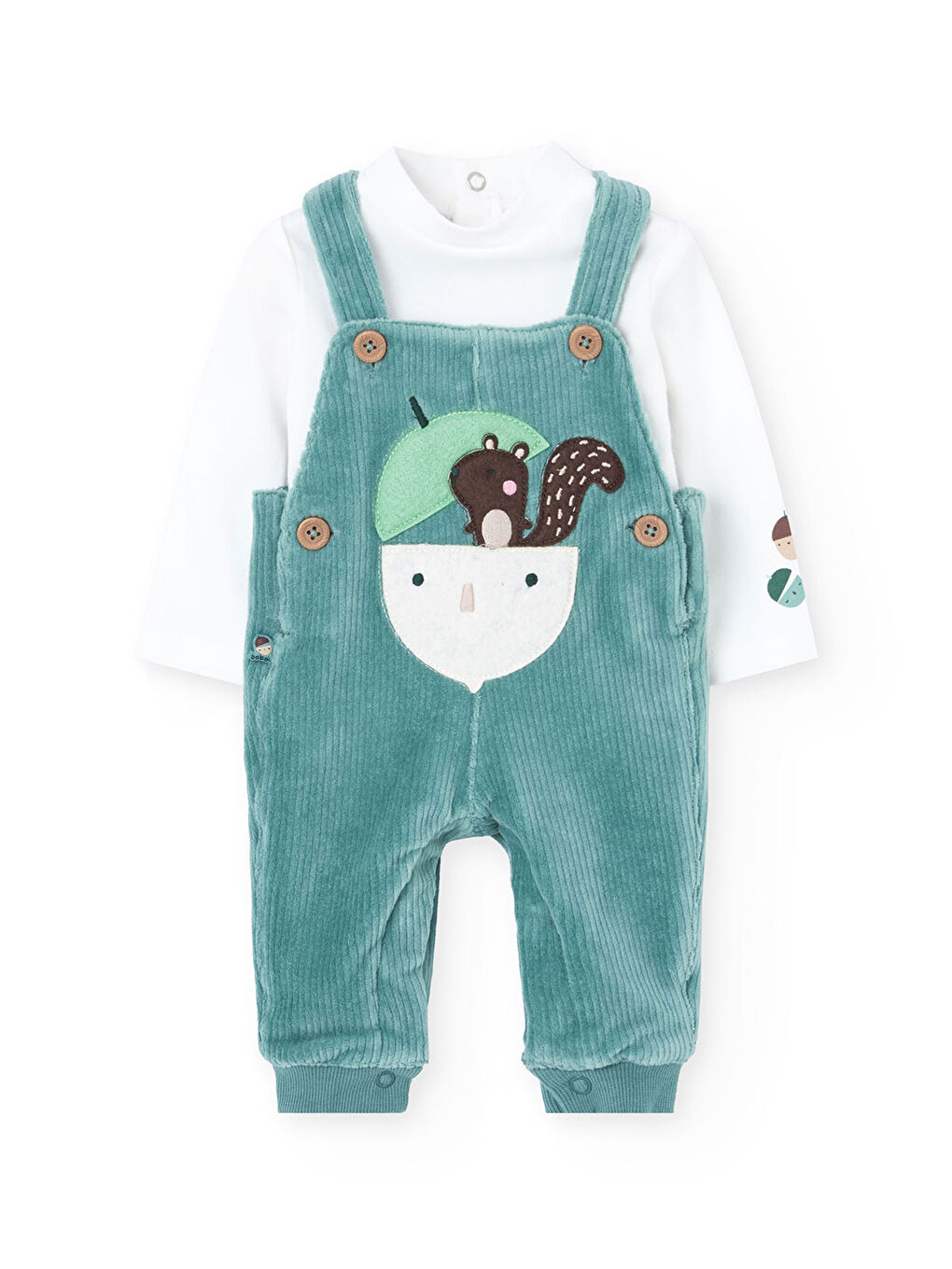 Yeşil Erkek Bebek Sincap Meyve Baskılı Salopet Set