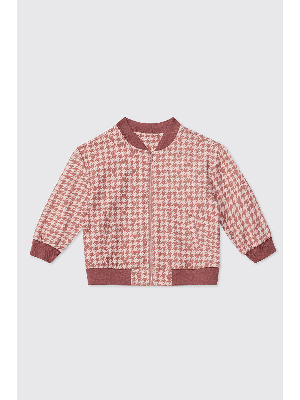 Kız Bebek Dik Yaka Fermuarlı Pembe Sweatshirt