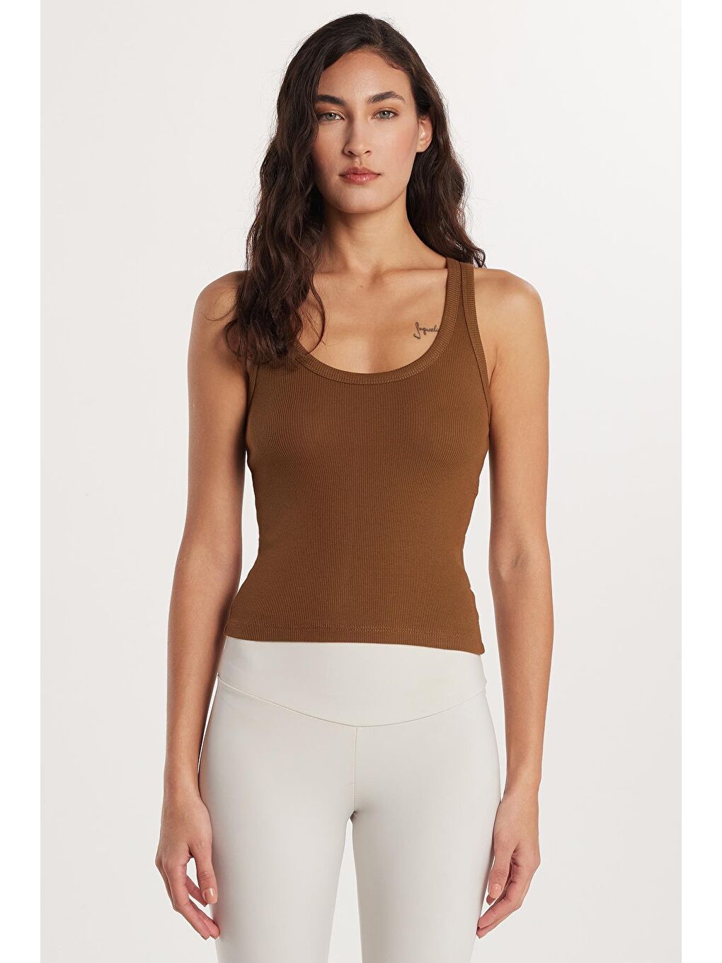 Kadın Slim Fit Dar Kesim U Yaka Modal Kumaş Kahverengi Body Atlet-3