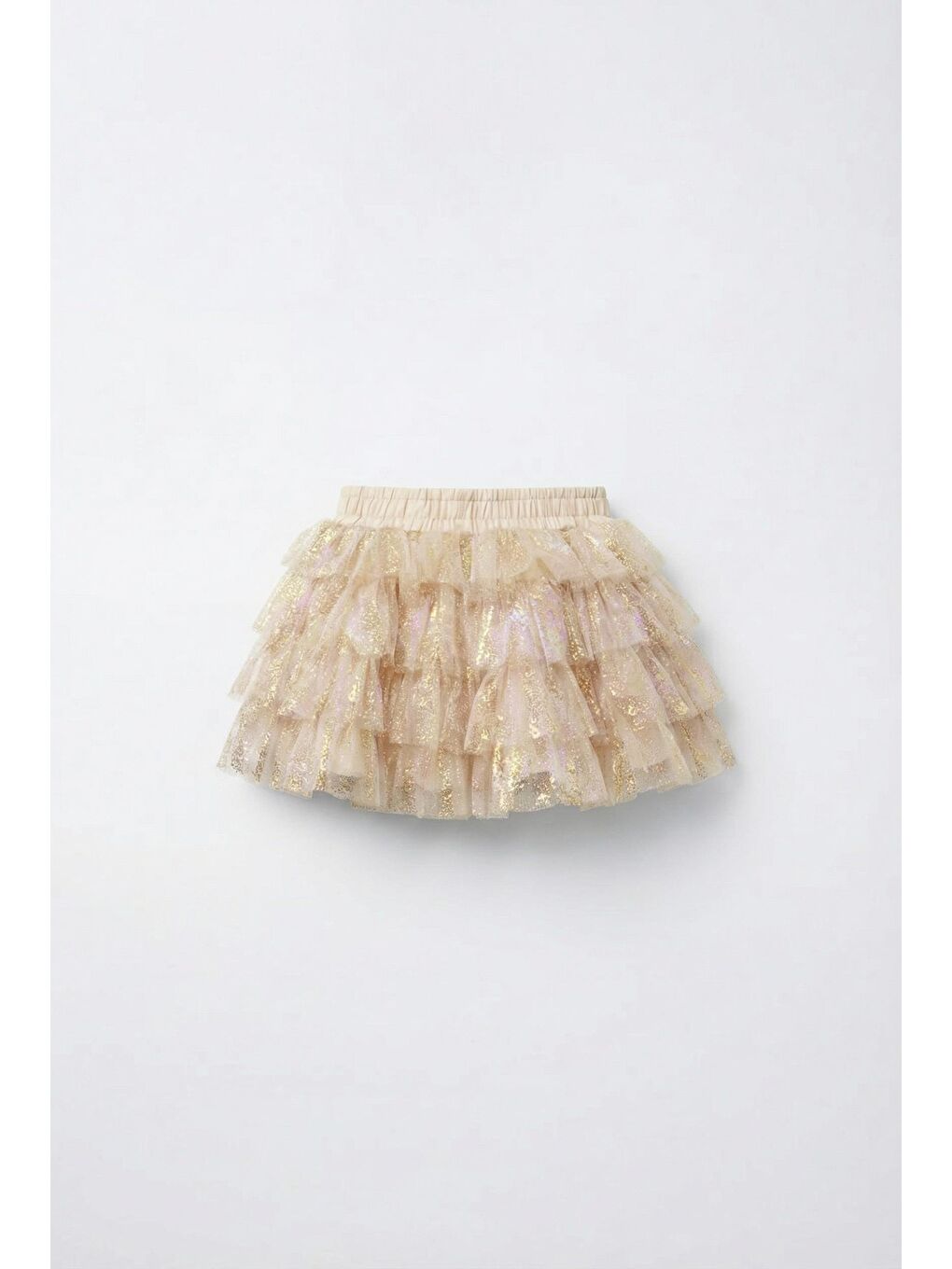 Sarı Kız Çocuk Pamuklu Astarlı Ekru Simli Tül Etek