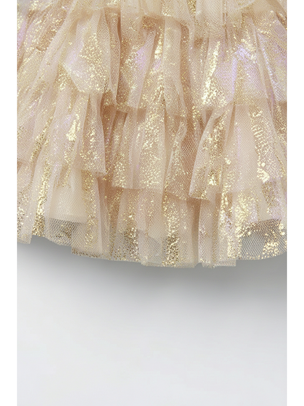 Sarı Kız Çocuk Pamuklu Astarlı Ekru Simli Tül Etek-1