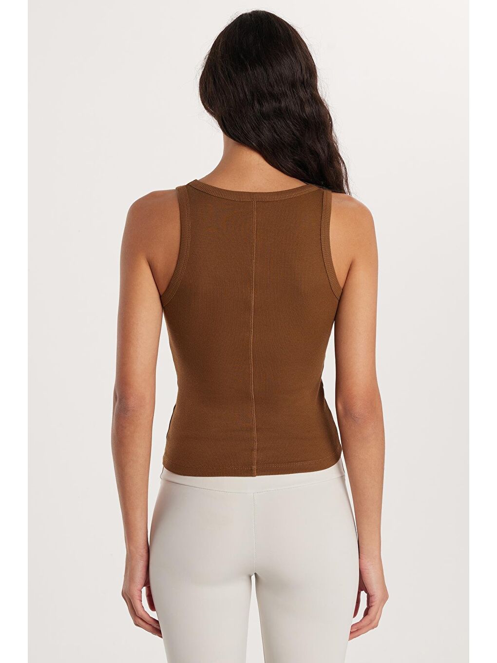 Kadın Slim Fit Dar Kesim U Yaka Modal Kumaş Kahverengi Body Atlet-4