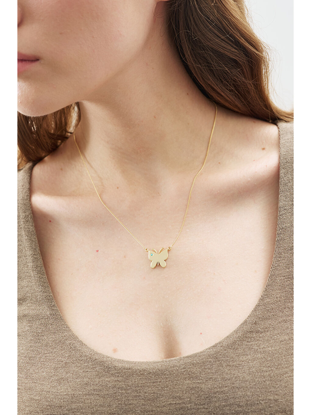 Sarı Kelebek Uçlu Kolye Gold