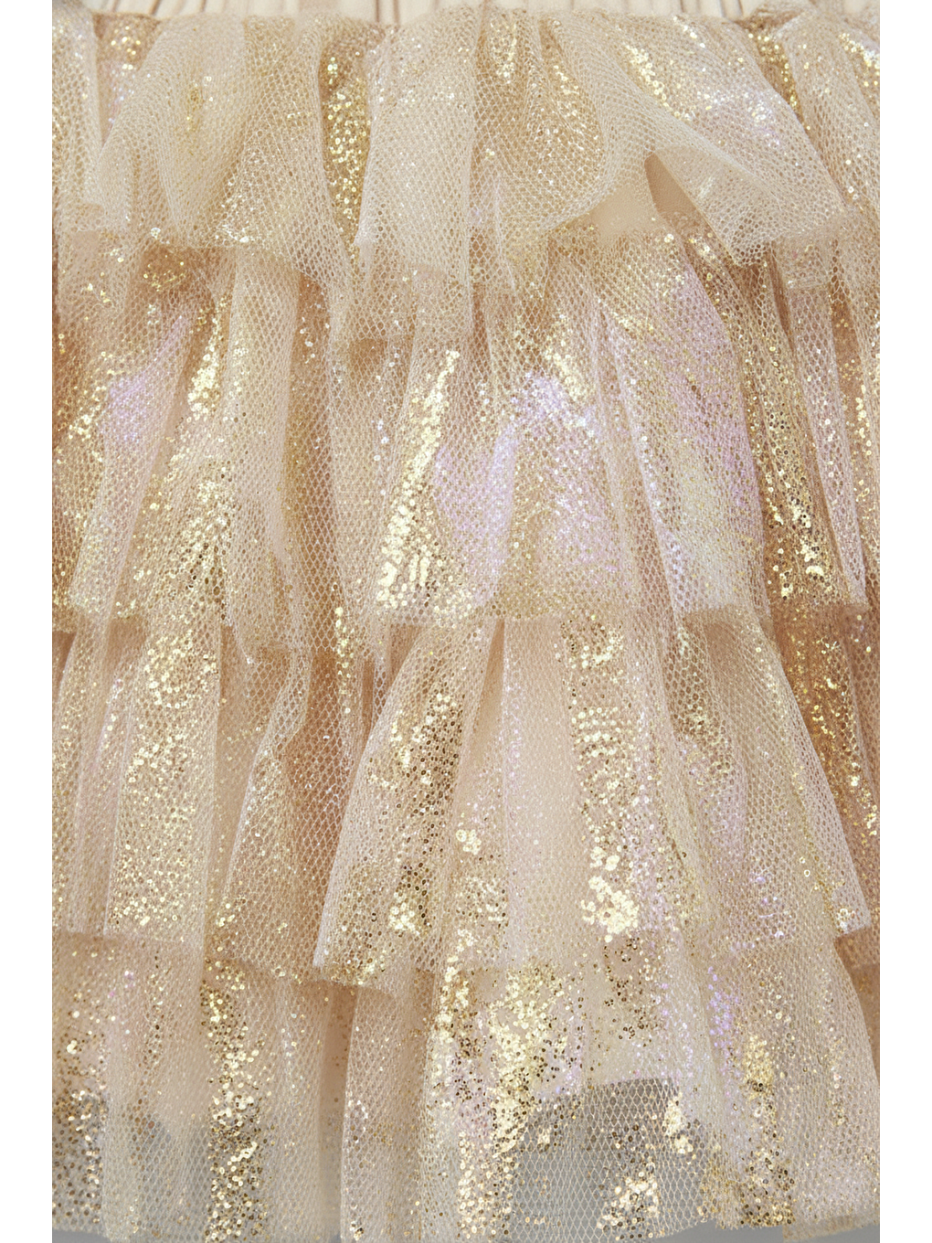 Sarı Kız Çocuk Pamuklu Astarlı Ekru Simli Tül Etek-2