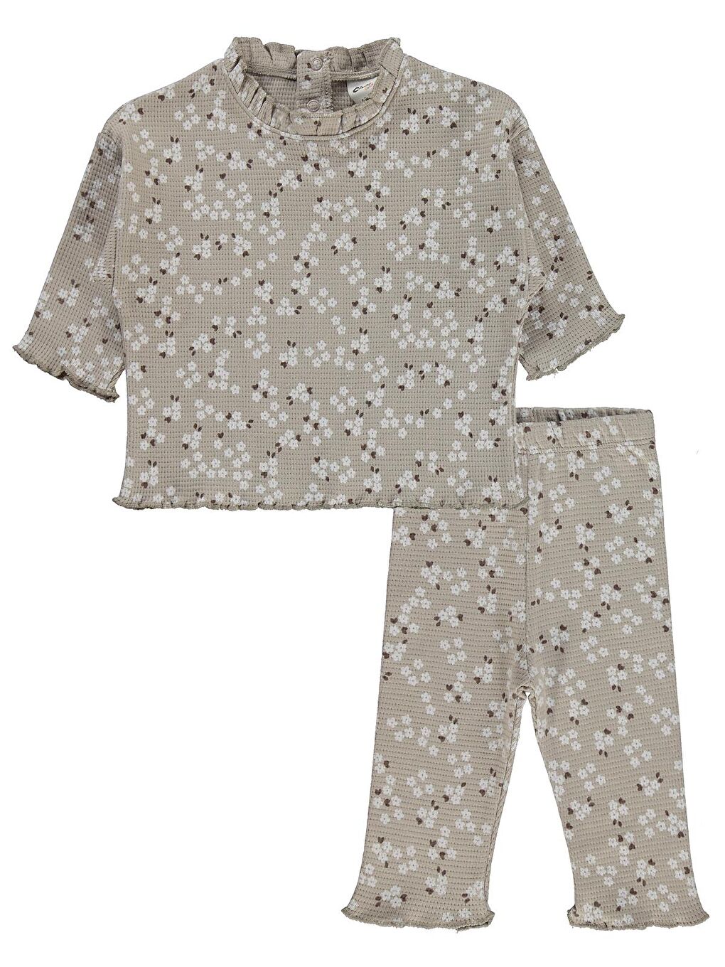 Kahverengi Baby Mini Çiçek Baskılı 6-18 Ay Takım - Bej 18-24 Ay-1