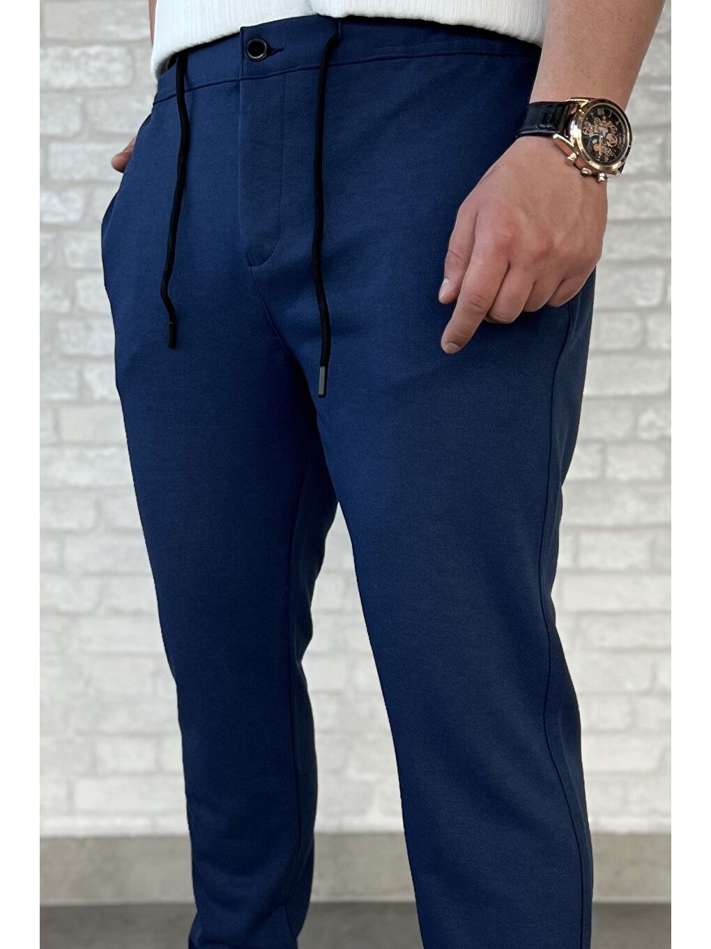 İndigo Erkek Bel Bağlama Detaylı Pantolon-3