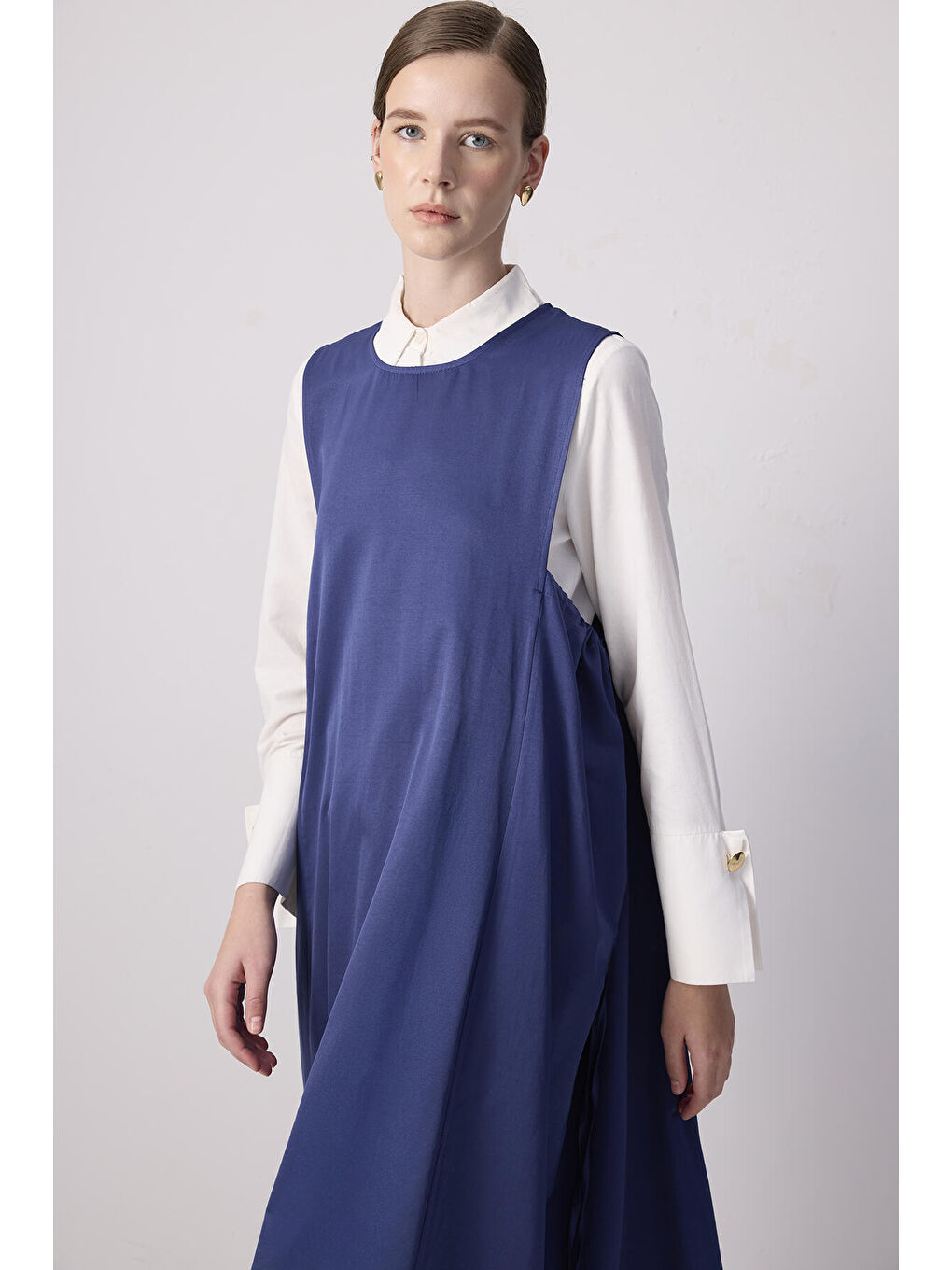 Lacivert Büzgülü Oversize Jile-1