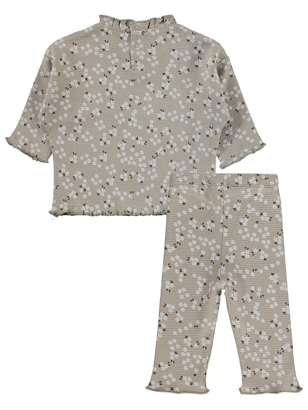 Kahverengi Baby Mini Çiçek Baskılı 6-18 Ay Takım - Bej 18-24 Ay-2