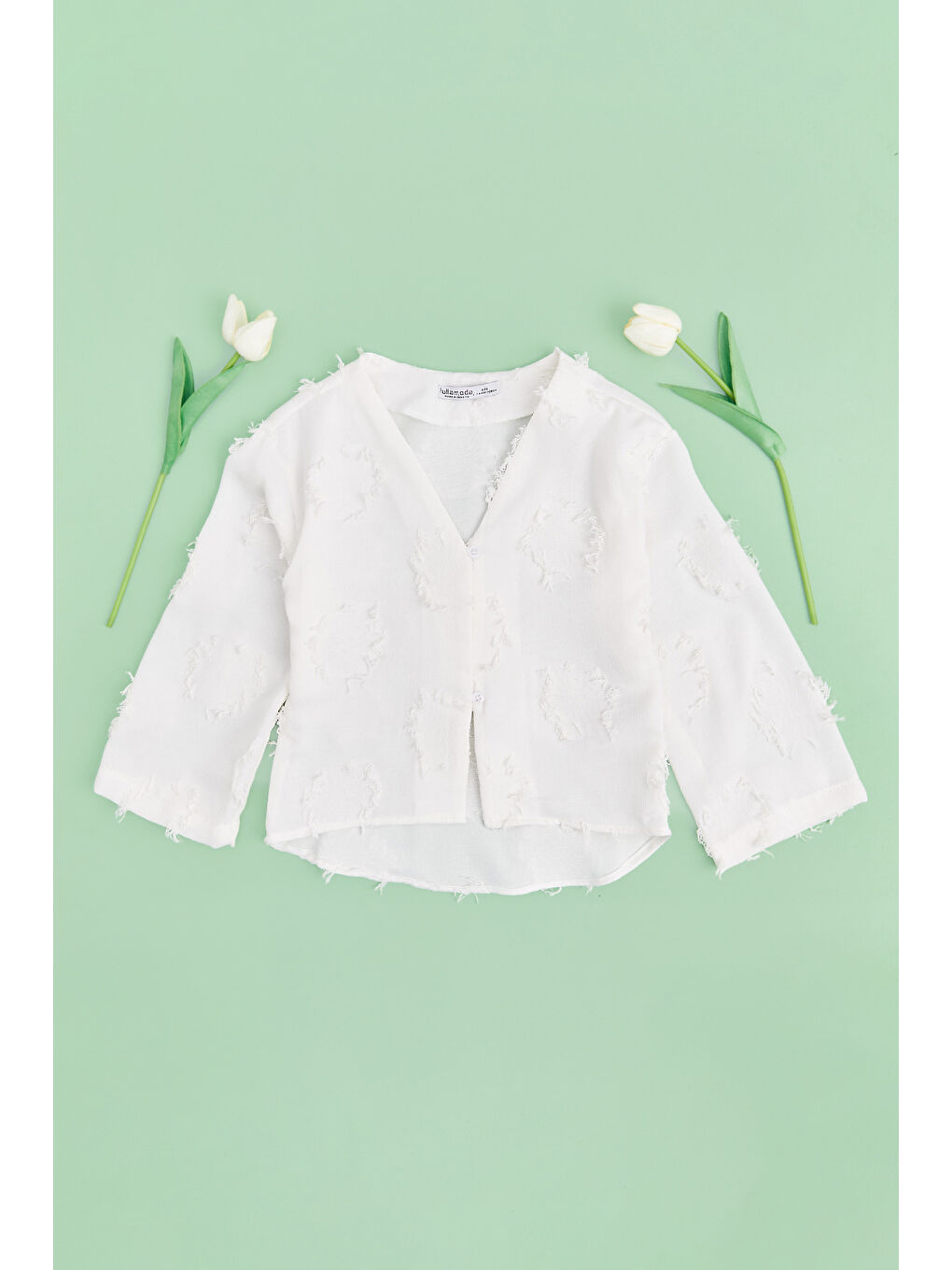 Ekru Püsküllü Salaş Kız Çocuk Gömlek-2