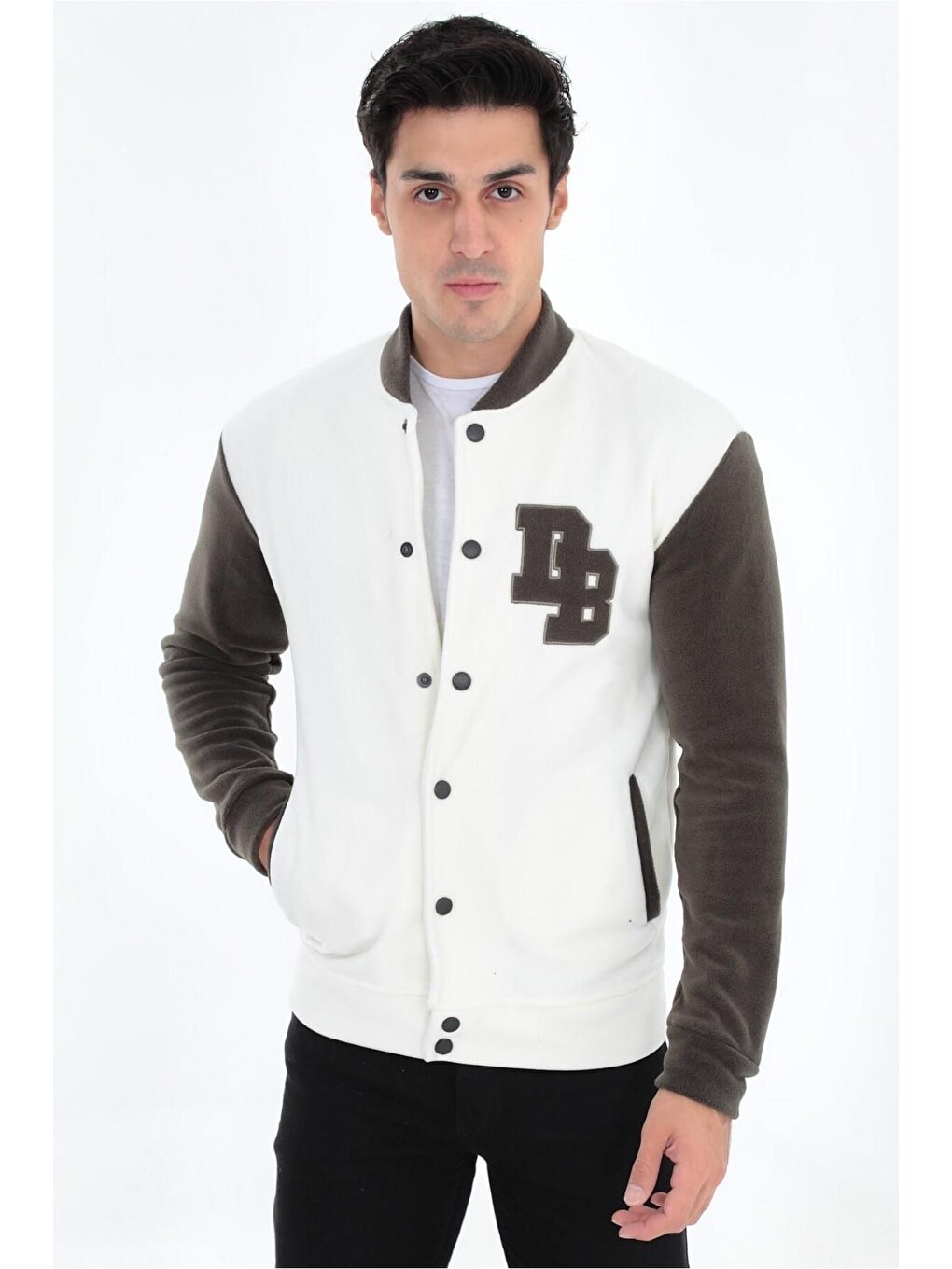 Beyaz Bomber Yaka Fit Polar Kolej Ceket