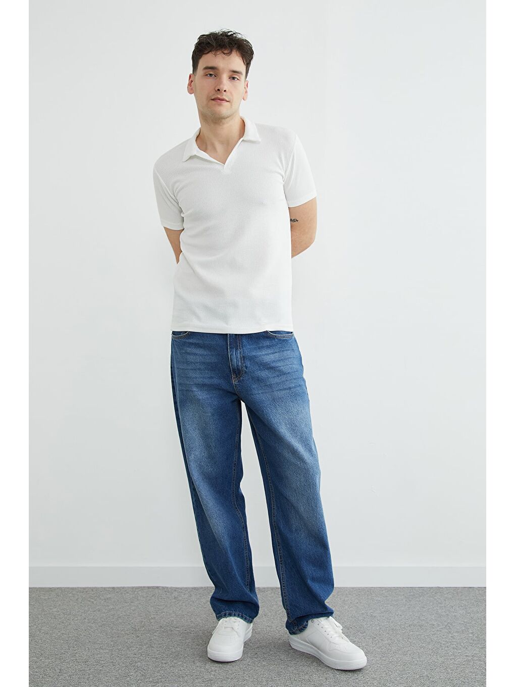 Ekru Polo Yaka Fitilli Tişört-2