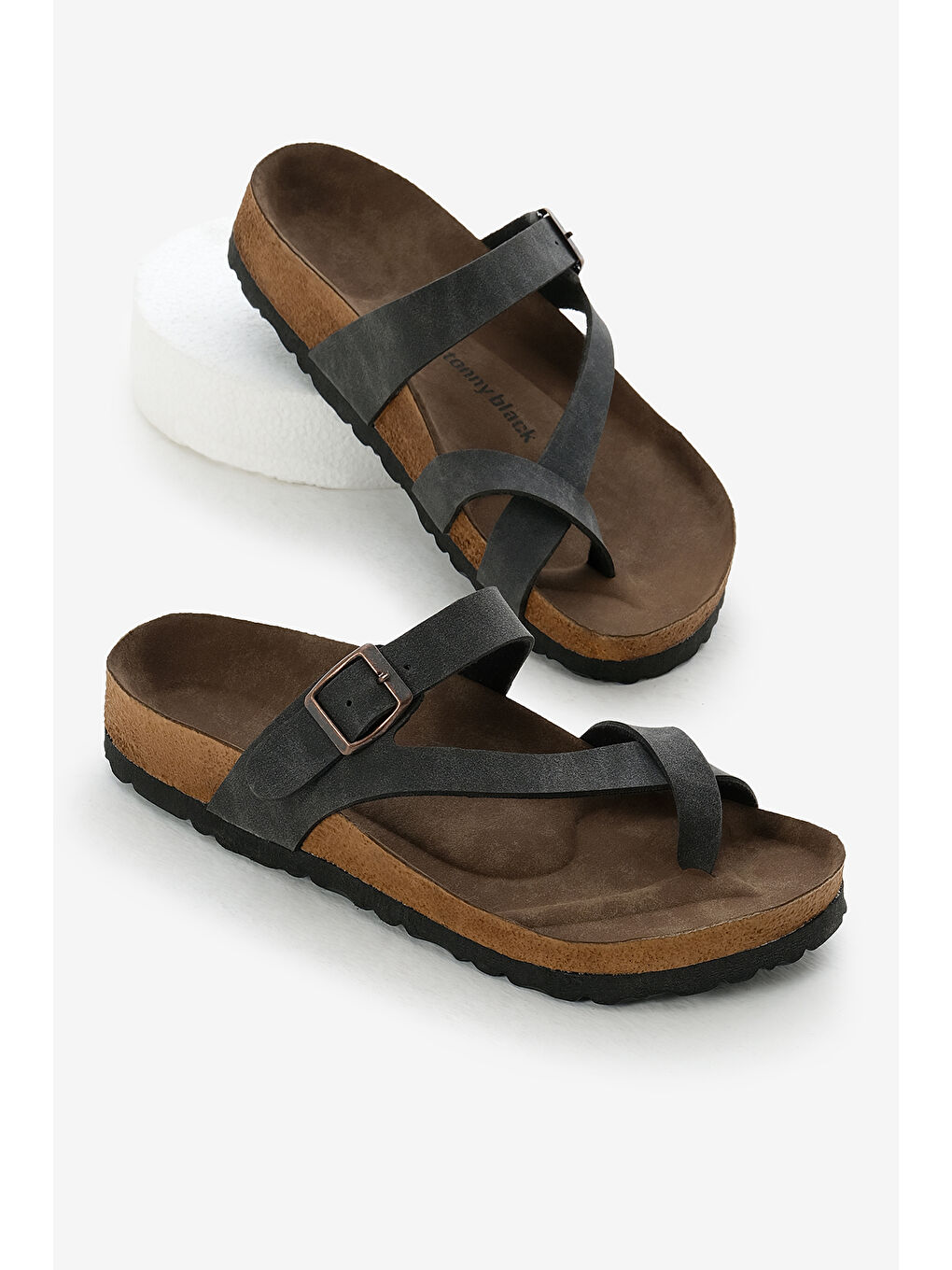 Gri Kadın Füme Rahat Kalıp Poli Taban Çapraz Model Nubuk Parmak Arası Terlik