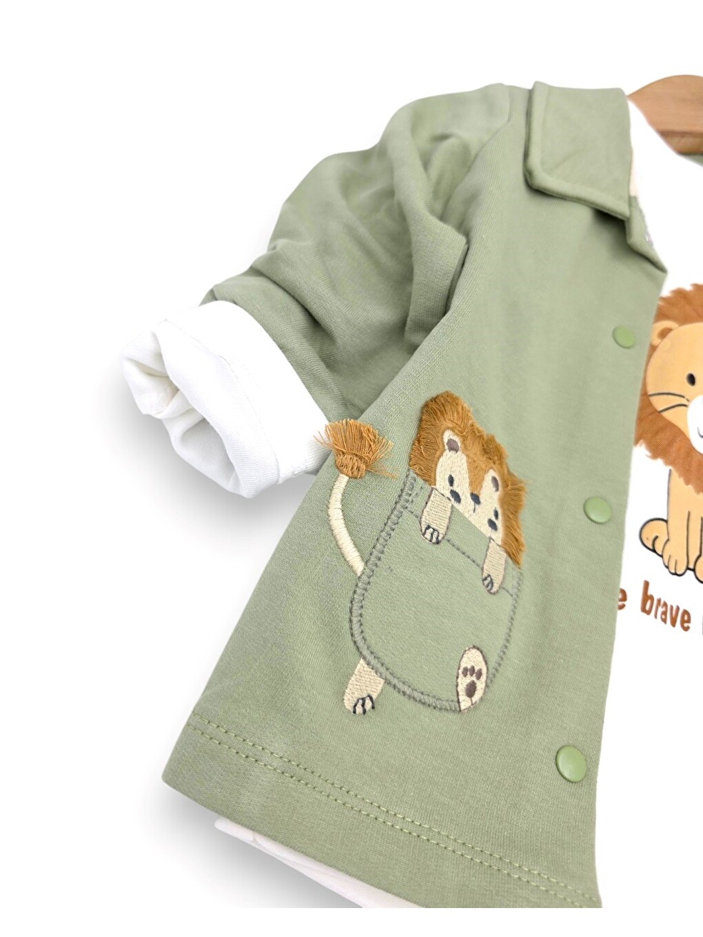 Yeşil Erkek Bebek Aslan Baskılı Ceketli 3'lü Takım-3