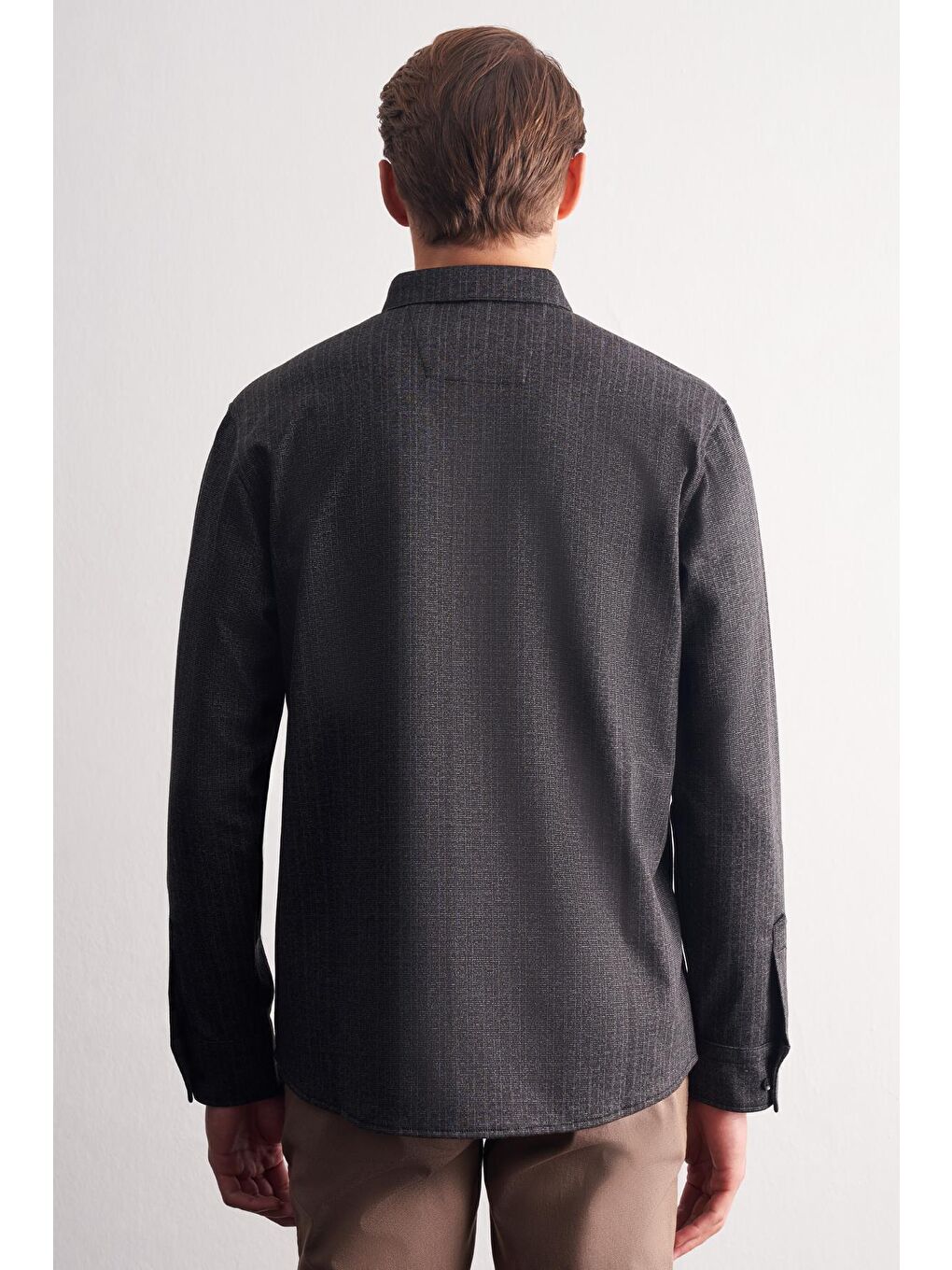 Siyah Smart Düğmeli Yaka Uzun Kol Cepsiz Slim Fit Casual Gömlek 1004255172-4