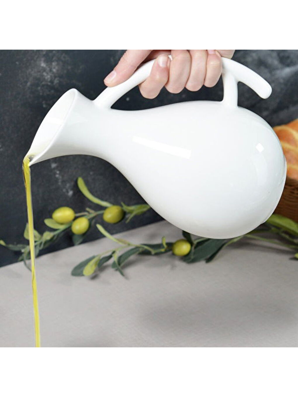 Fiona Bambu Kapaklı Porselen Yağlık - Beyaz - 1 lt-2