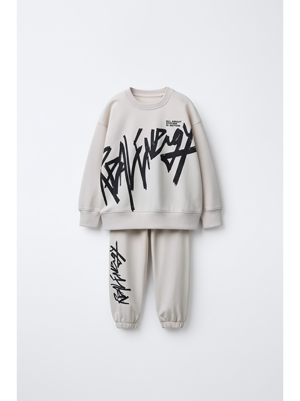 Gri Erkek Çocuk Pamuklu Graffiti Baskılı Sweatshirt Ve Eşofman Alt Takım