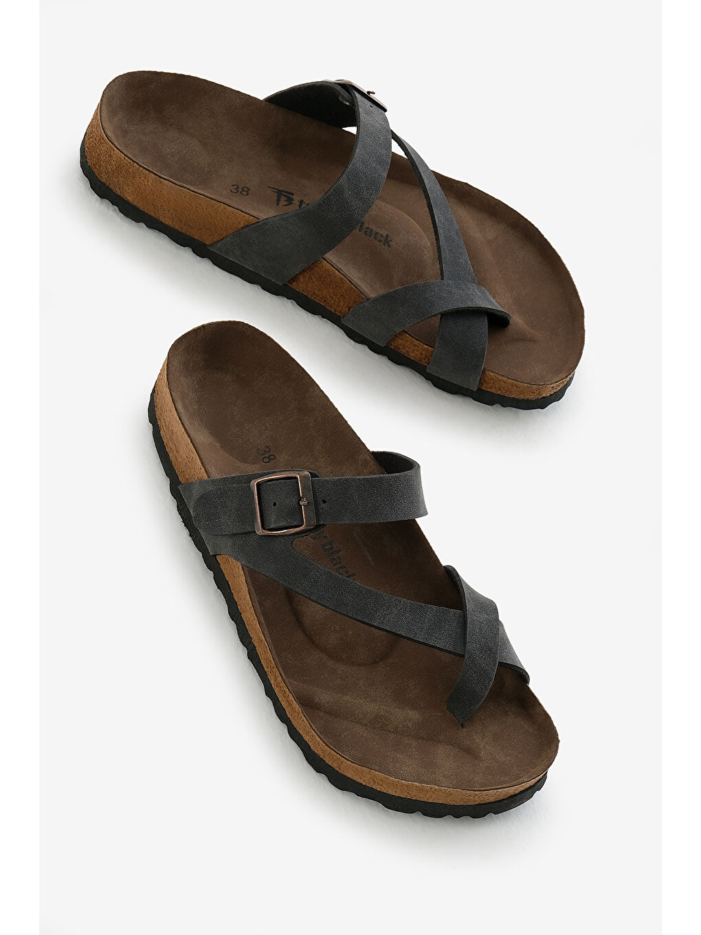 Gri Kadın Füme Rahat Kalıp Poli Taban Çapraz Model Nubuk Parmak Arası Terlik-2