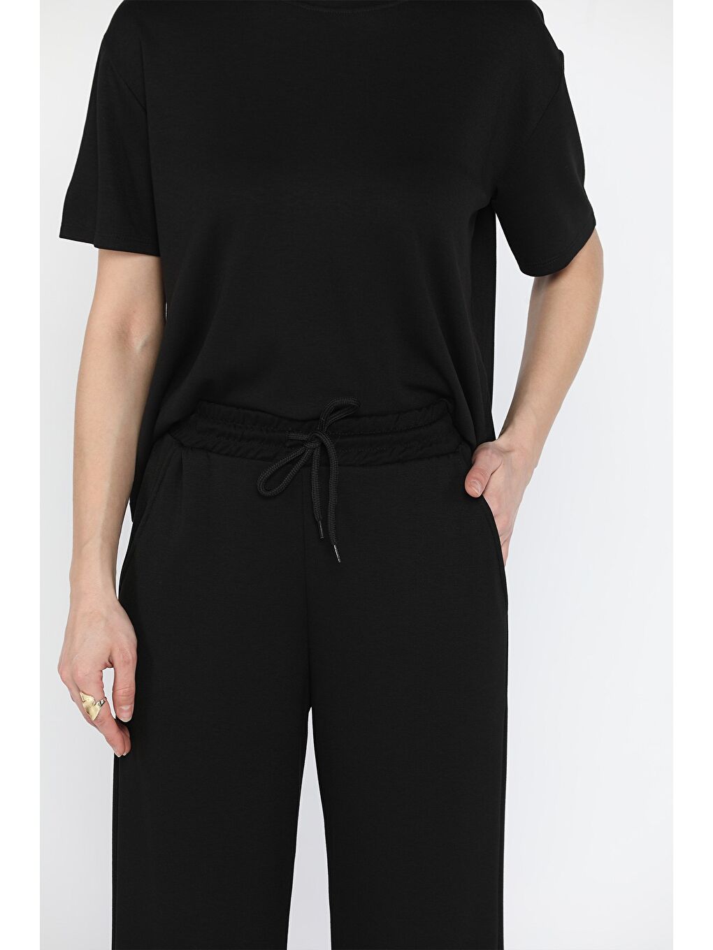 Siyah Kadın Tişört Pantolon İkili Takım-3