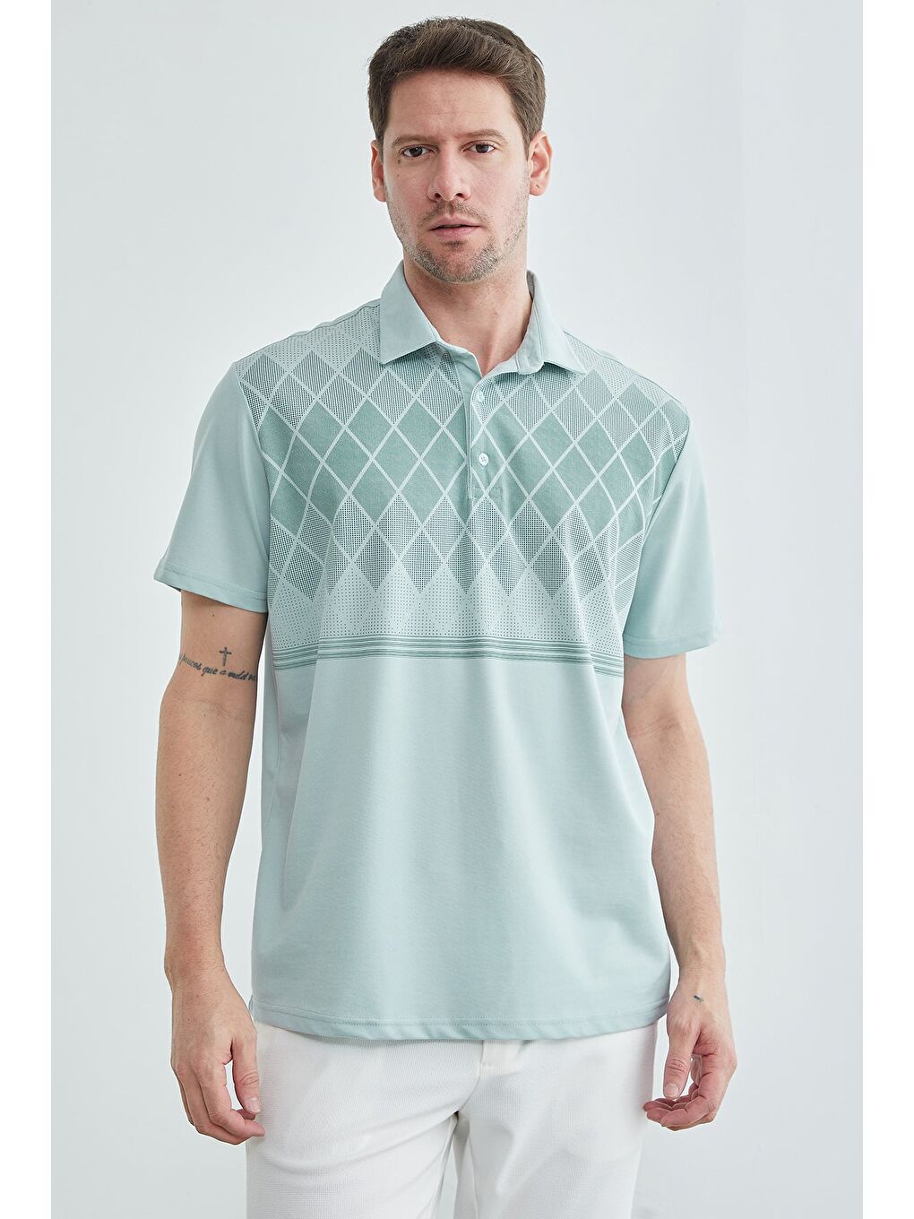 Yeşil Baklava Desenli Polo Yaka Tişört-2