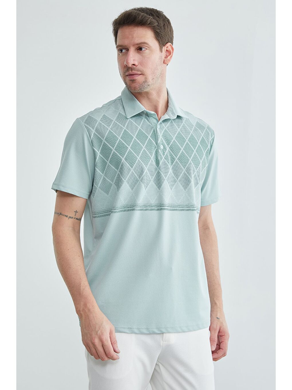 Yeşil Baklava Desenli Polo Yaka Tişört-3