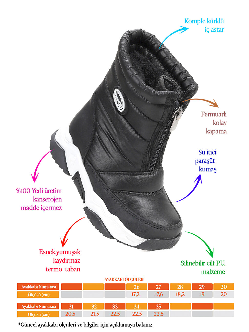 Siyah Sumo Fermuarlı Kız Çocuk Kar Botu-1