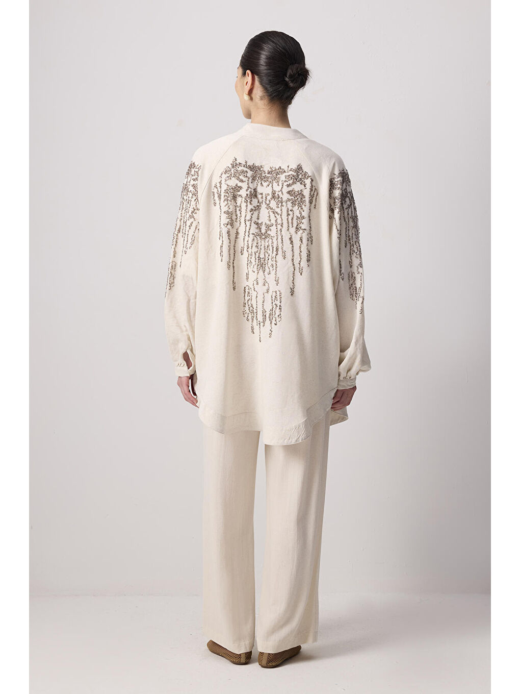 Bej Pul Nakış Detaylı Kimono-4