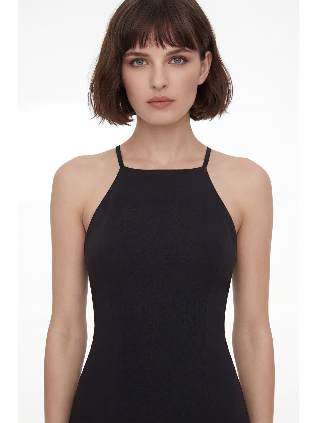 Kadın Siyah Halter Yaka Uzun Mezuniyet Elbisesi-2