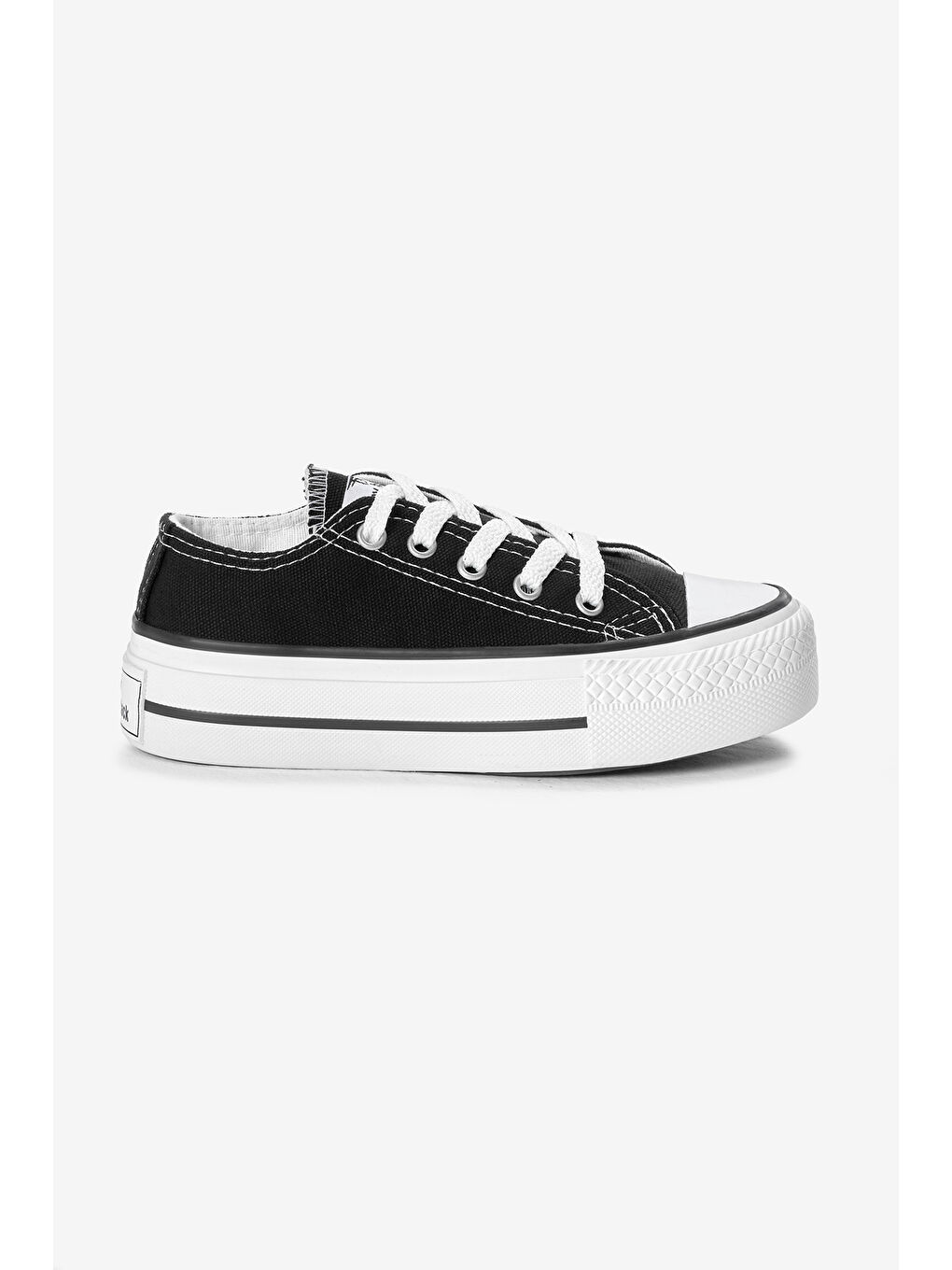 Çocuk Unisex Siyah Termo Kalın Taban Bağcıklı Keten Spor Ayakkabı-1