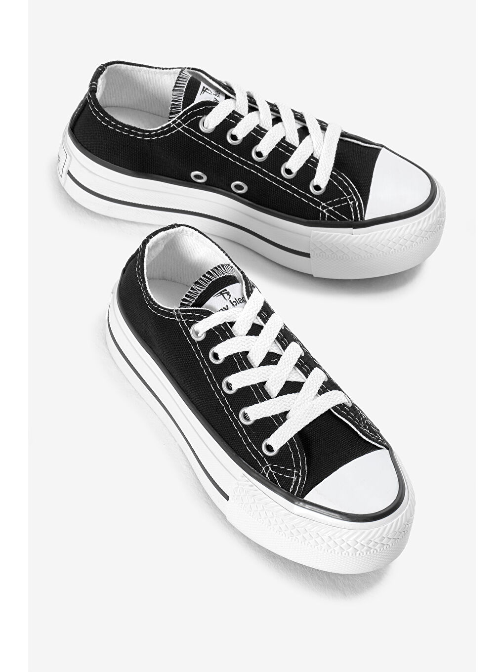 Çocuk Unisex Siyah Termo Kalın Taban Bağcıklı Keten Spor Ayakkabı-2