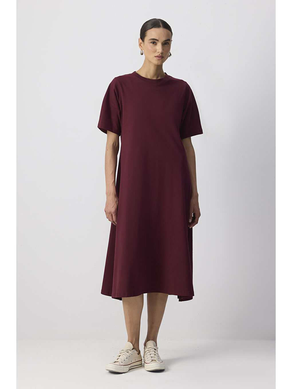 Bordo %100 Pamuklu Kısa Kollu Örme Elbise