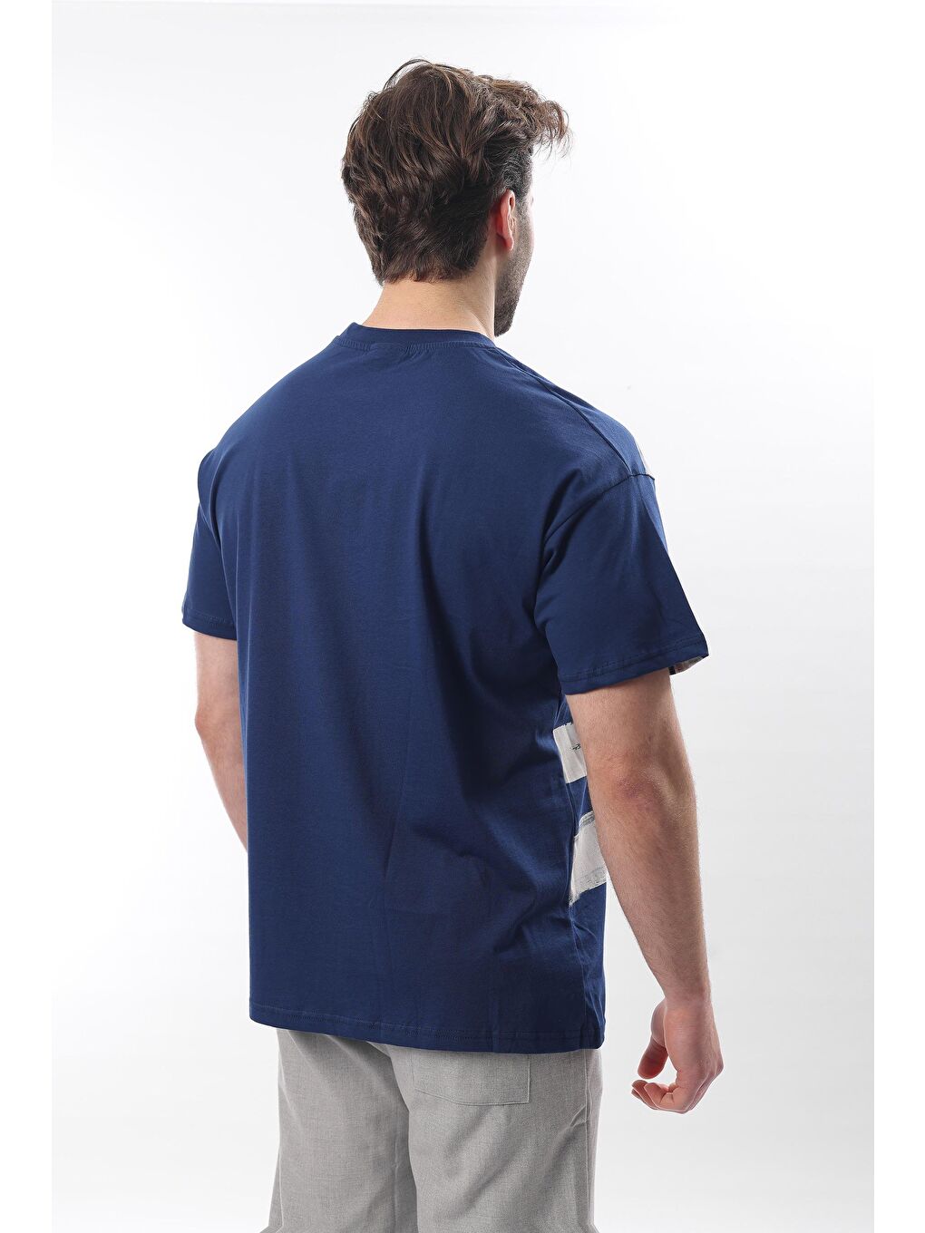 Lacivert Baskılı Regular Fit Erkek %100 Pamuk Tişört E7107-3