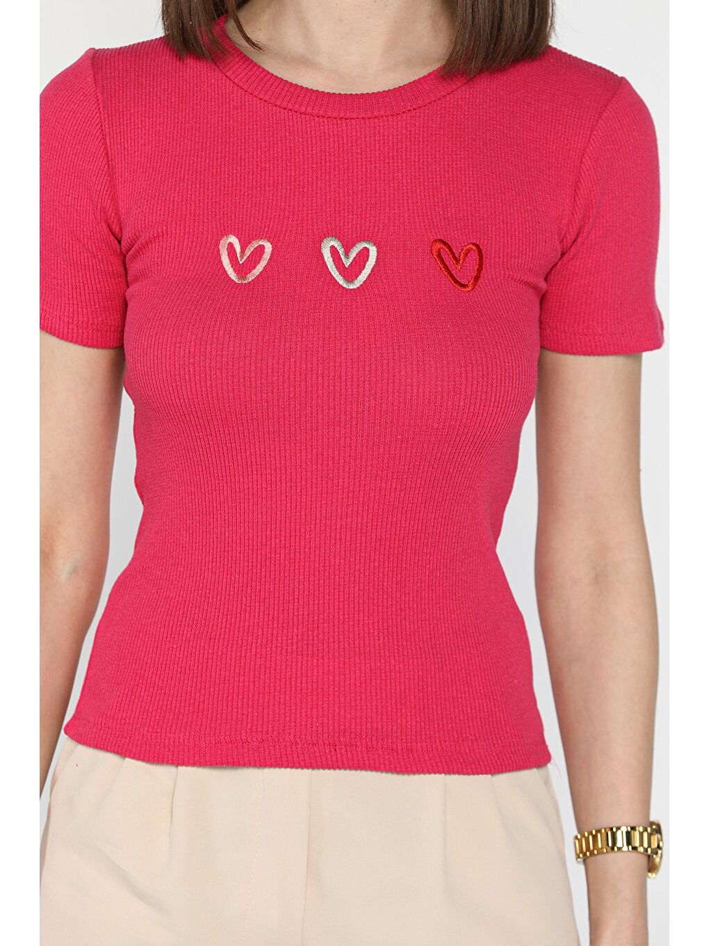 Fuşya Kalp Nakışlı Kaşkorse Bluz (s-m-l Uyumludur)-3