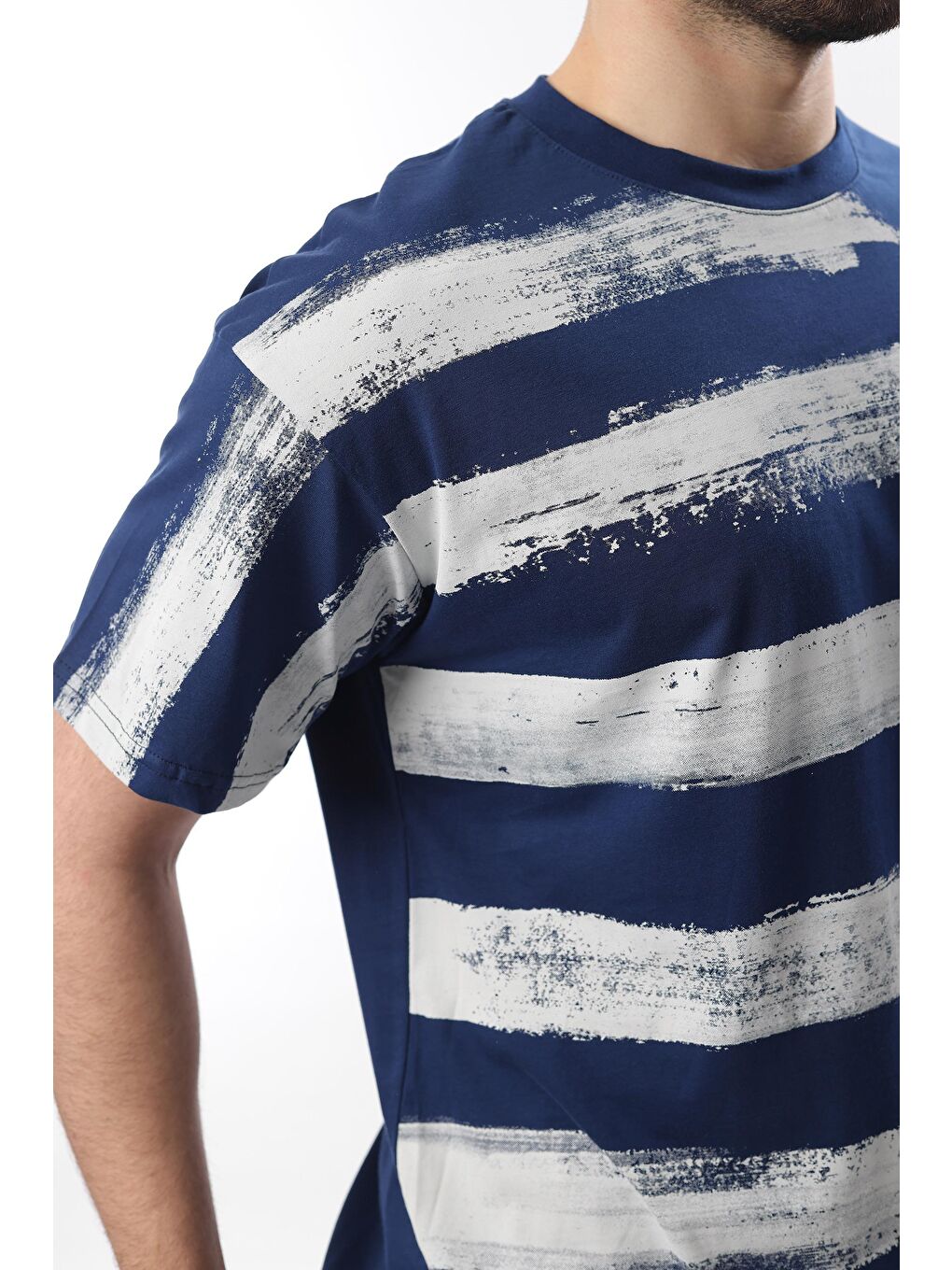 Lacivert Baskılı Regular Fit Erkek %100 Pamuk Tişört E7107-4