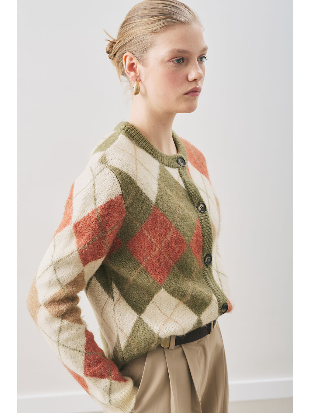 Baklava Desenli Hırka Yeşil-4